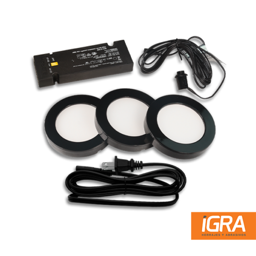 Hafele Set Iluminacion Loox 3 Spots Luz Fria Color Negro